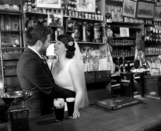 bride and groom guinness pub real wedding ireland